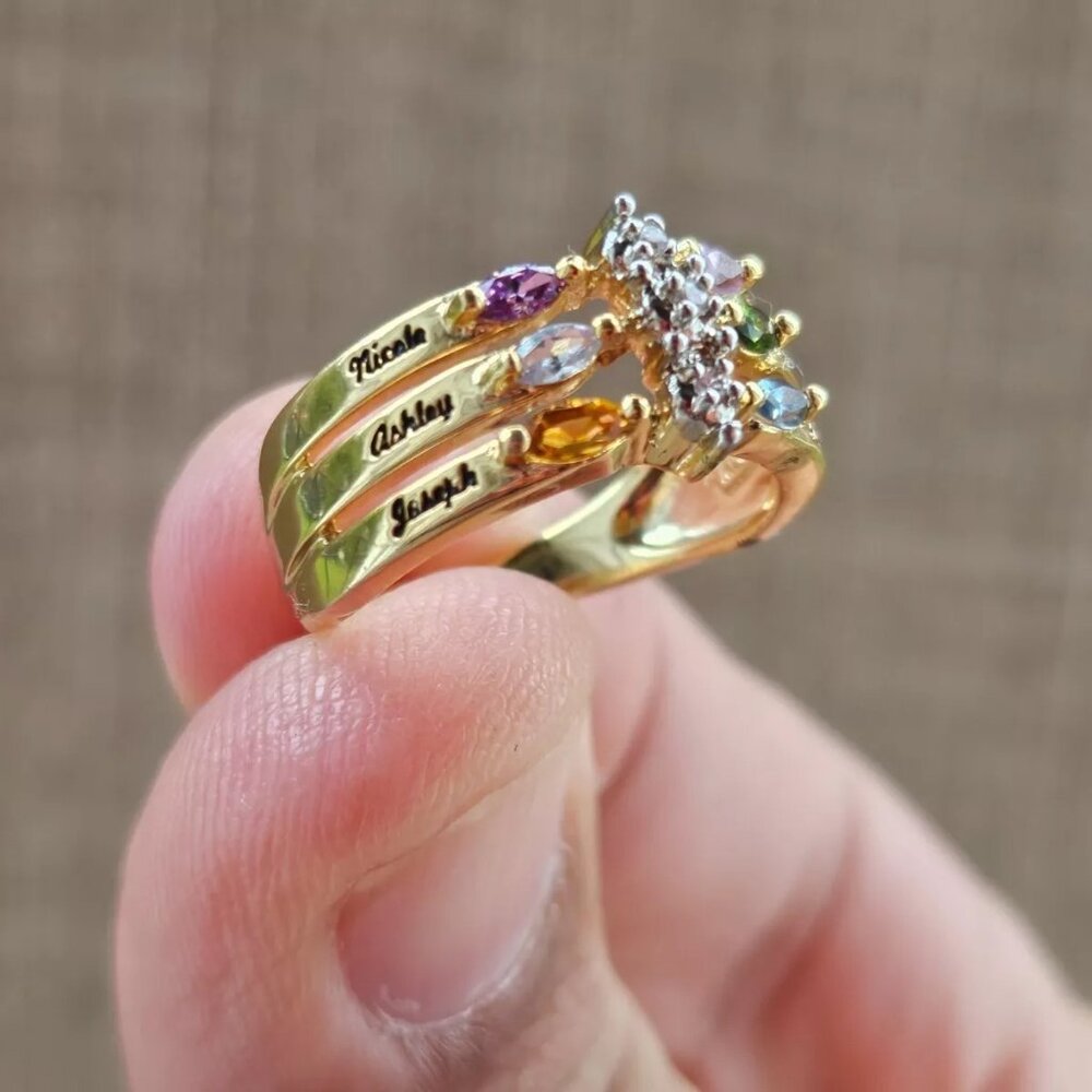Mix Color Stone Crystal Rhinestone Ring Gold Tone Fashion Jewelry name Engrave - Picture 7 of 13
